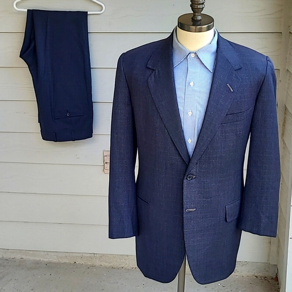 Oxxford Clothes Other - OXXFORD Onwentsia Grey‎ Blue Plaid Wool Sz 42 R L Mens Suit VTG